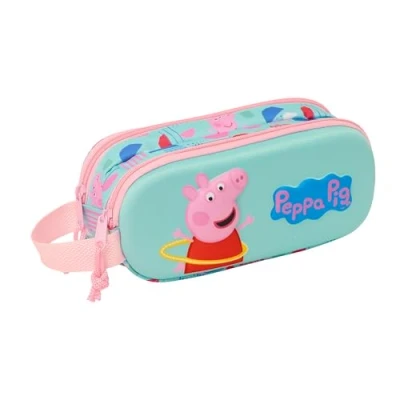 Image de Safta Peppa Pig Trousse Double 3D pour Enfants d&#039;âge Scolaire, Confortable et Polyvalente, qualité résistance, 21 x 6 8 cm, Vert/Rose, Estándar, Décontracté