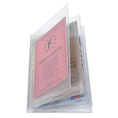 Image de Exacompta Réf. 5396UE Paquet de 10 Etuis protection multi cartes 4 volets pour permis conduire, carte grise, documents au format 8,8 x 13,8 cm maxi 8 faces en PVC lisse Couleur cristal