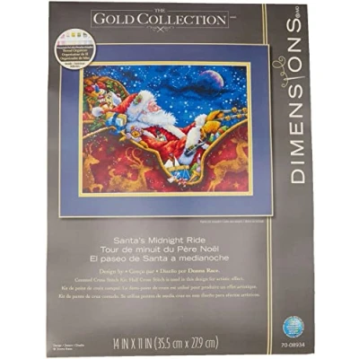 Image de Dimensions D70 08934 Père Midnight Ride de Broderie au Point Croix, Bleu Marine, 100% Coton, 35,5 x 27,9 0,1 cm