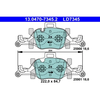 Image de ATE 13.0470 7345.2 Jeu de plaquettes frein préparé pour indicateur d&#039;usure, contact signal d&#039;usure exclu BMW: 5 Berline, X3, Touring
