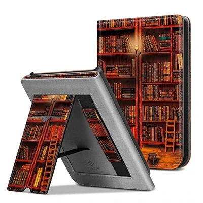Image de FINTIE Étui pour Pocketbook Touch HD 3/Touch Lux 4/Touch 5/Basic 2/Color (2020), Housse de Protection avec Béquille, Fente Carte et Dragonne, Coque Veille/Réveil Automatique, Bibliothèque