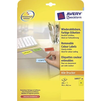 Image de AVERY Pochette de 280 étiquettes rouges autocollantes et amovibles, Personnalisables imprimables, Format 99,1 x 38,1 mm, Impression laser/jet d&#039;encre, (L6054 20)