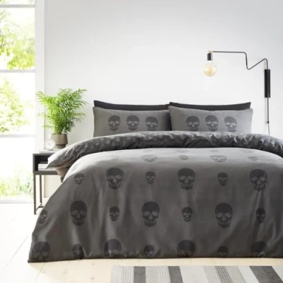 Image de GC GAVENO CAVAILIA Parure de lit Simple (150 x 200 cm) réversible en Polycoton Lin Lavable Anthracite