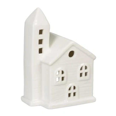 Image de Relaxdays Photophore en Forme d&#039;église, pour 1 Bougie Chauffe Plat, H x L P : 13,5 10 7 cm, Blanc
