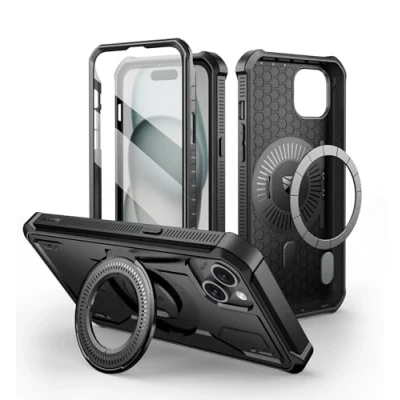 Image de Dexnor Coque Magnétique pour iPhone 15 Plus/14 Plus, Compatible avec Magsafe [Écran et Support intégrés], Protection Antichoc de Grade Militaire Plus Noir