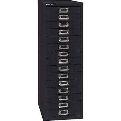 Image de BISLEY MultiDrawer, série 39, Format A4, 15 tiroirs, Métal, 633 Noir, 38 x 27,9 86 cm