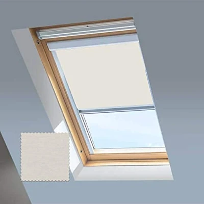 Image de Store occultant pour fenêtres de toit Velux Cadre en aluminium argenté (MK08, crème)