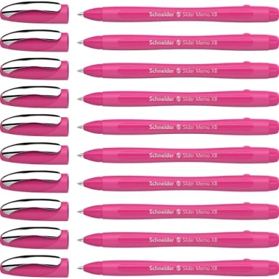 Image de Schneider Slider Memo XB Colour Edition Lot de 10 stylos à bille avec capuchon, largeur trait couleur du boîtier : rose vif et l&#039;encre bleu