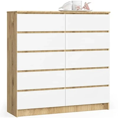Image de AKORD Grande Commode Armoire à comode Gain de Place Pratique Robuste Guidage roulettes Chant ABS Rangement Meubles Salon Chêne Artisanal