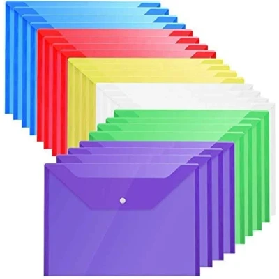 Image de LATERN 30 Pochette Porte Document à Bouton Pression Chemise Transparente A4 en Plastique de 6 Couleurs Différentes Rabat Imperméable pour Protéger vos Documents, Certificats, Recettes