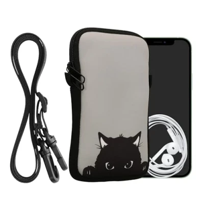 Image de kwmobile Housse de Protection Universelle pour Smartphone L 6,5&quot; Pochette téléphone Portable en néoprène avec Collier Ajustable Gris Noir