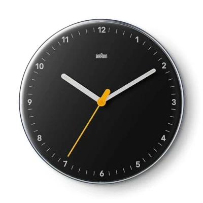 Image de Braun Horloge Murale analogique Classique avec Mouvement à Quartz Silencieux, Facile Lire, diamètre 23 cm en Noir, modèle BC26B.