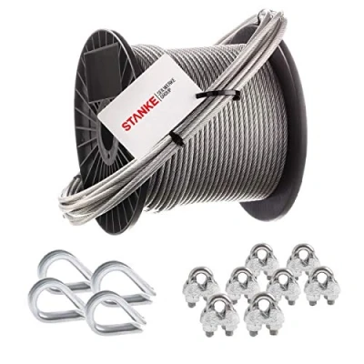 Image de Seilwerk STANKE câble d’acier galvanisé gainé (couche PVC) 10m diamètre 2mm 1x19, 4x Cosse coeur, 8x Serre à étrier SET 2