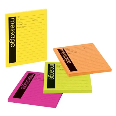 Image de Super Sticky Message Pads, 3 7/8 x 4 7/8, Lined, Neon, 50 Sheet Pads/Pack