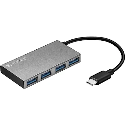 Image de Sandberg USB C to 4X 3.0 Pocket Hub avec 4 Ports de données Adaptateur Multiport Répartiteur Transfert Rapide d&#039;extension pour PC MacBook