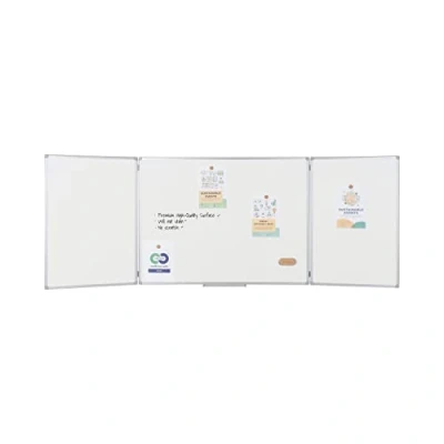 Image de Bi Office Earth Tableau Blanc Triptyque Magnétique, Surface Émaillé avec Cadre en Aluminium, 120 x 90 cm Fermé/240 Ouvert