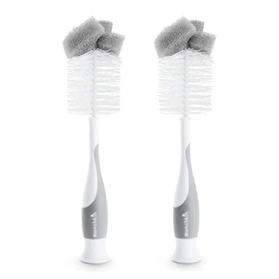 Image de Munchkin Goupillon Biberon, Lave Biberon 2 en 1 avec Éponge et Écouvillon, Set Brosse Bouteille, Doux Réutilisable, à Tétine Intégrée, Lavable au Vaisselle, Lot de Gris