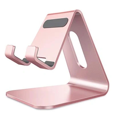 Image de Lucrave Support Téléphone, de Bureau en Aluminium Compatible avec iPhone 16 15 14 13 12 Mini Pro Max XS XR X Se 8 7 6 6s Plus Huawei Mate 60 Pro, Samsung S23 S22 S21 Or Rose