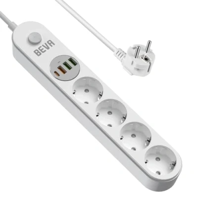 Image de BEVA Multiprise USB Parafoudre Parasurtenseur 4 Prises avec USB, Power Strip Interrupteur, Multi Prise Protection Contre Surcharges et Surtensions, electrique de 2m