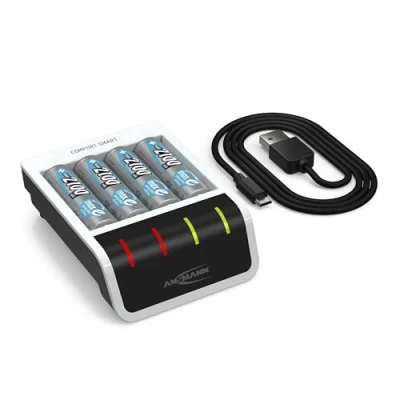 Image de ANSMANN Chargeur de Piles Comfort Smart « Perfect 7 » (1 pièce) + 4 HR6 Intelligent pour 1 à accumulateurs NiMH AA/AAA Appareil Recharge Automatique et HR03