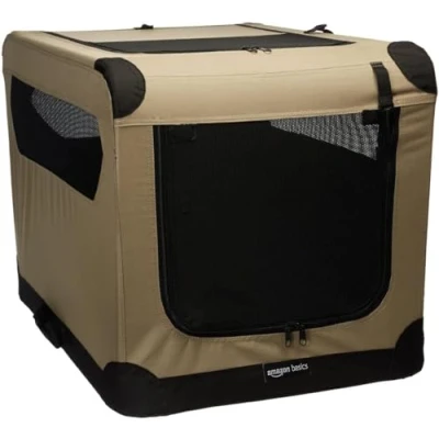 Image de Amazon Basics Chat Niche Souple et Pliante Compact pour Chien, Brun, l 76 x 54 H cm