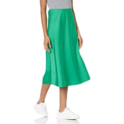Image de The Drop Maya Jupe soyeuse à enfiler pour Femme, Vert émeraude, 3XL Grande taille