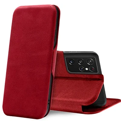 Image de Verco Coque pour Samsung Galaxy S21 Ultra, Etui Housse Ultra 5G Case Portefeuille Fonction de Support [Aimant intégré], Rouge