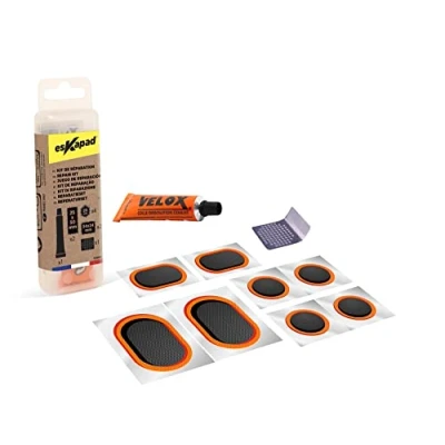 Image de esKapad Kit Reparation Crevaison Velo : 8 rustines + Rape Colle 10ml, Noir
