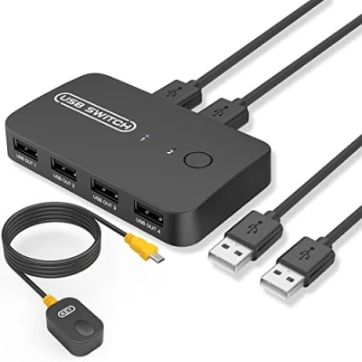 Image de KVM Switch, eppfun Switch USB pour 2 PC, Commutateurs 4 Ports Clavier Souris