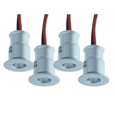 Image de 4 Mini Spots LED Encastrables, 12V 1W 100 Lumens, Large Angle de Lumière 120, Trou 15mm, Ø20X25mm (Argent, Blanc Froid 6500K)