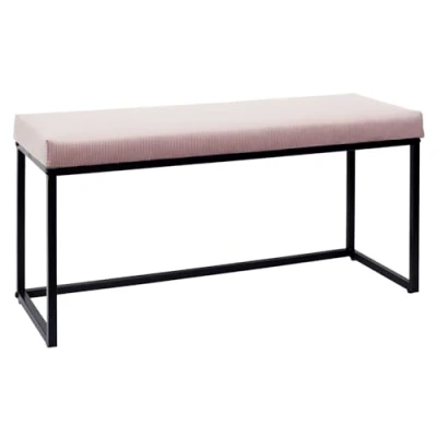 Image de HOME DECO FACTORY HD6835 Banc Assise Entree Velours Cotele, Metal Fer Textile Polyester Rembourrage PU, Rose Poudre, 100 x 39 49 cm