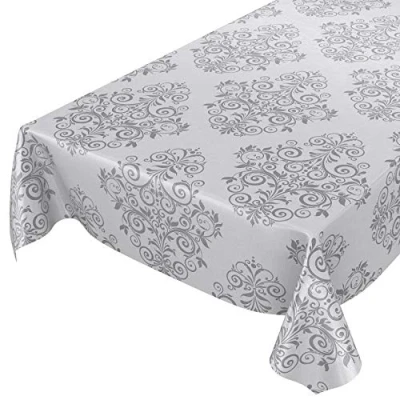 Image de ANRO Nappe en Toile cirée Lavable Gris Anthracite Motif Baroque avec arabesques 100 x 140 cm