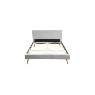 Image de LOUNGITUDE LODI Cadre de lit Sommier à Lattes Inclus en Tissu Gris Clair 160x200