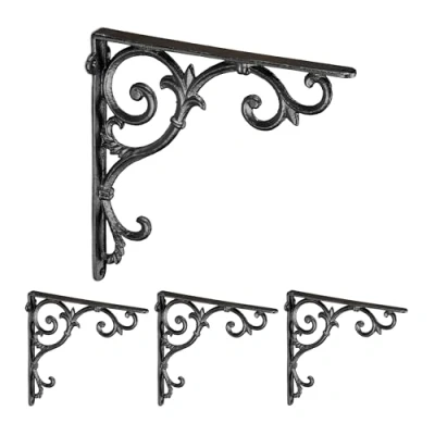 Image de Relaxdays Lot de 4 équerres pour étagères, en fonte, design rustique, H x L P : 24,5 cm chacune, noir