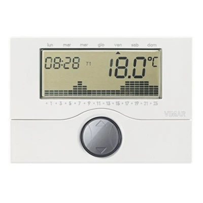 Image de Vimar 01910 Chronothermostat avec programmation quotidienne/hebdomadaire, alimentation par piles stylo AA LR6 1,5 V (non livrées), installation en saillie