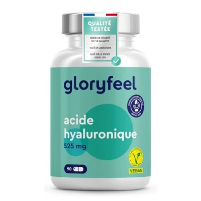 Image de Acide Hyaluronique Gelules, Pour la Peau, Cheveux &amp; Articulations, Anti Age et Rides, 525mg par Dose, Hydrate en Profondeur, 3 Mois, Complément Alimentaire, Sans Additifs, 100% Végane