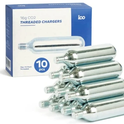 Image de ICO CO2, 10 pcs, Cartouche CO2 16g à Filetage Utiliser avec Pompe De Pneus Velo, Gaz Comprimé pour Kit Réparation Velo VTT Et Route.