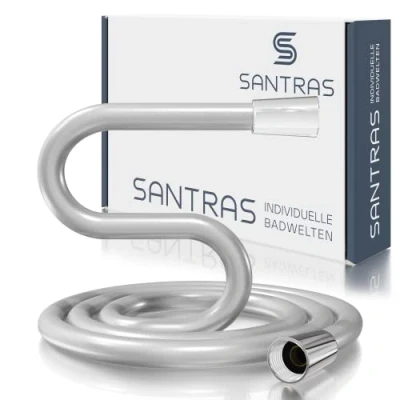 Image de SANTRAS® flexible de douche PREMIUM chrome 2.50 m MADE IN GERMANY avec économiseur d&#039;eau Particulièrement et résistant à la torsion FLOW LIMITER en look inox matériau