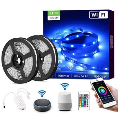 Image de LE 10M Ruban LED Connecté WiFi, Bande RGB 5050 Connectée Smartphone APP, Découpable avec Minuterie et Télécommande, Compatible Alexa, Google Home