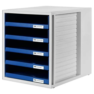 Image de HAN 1401 14 Module de rangement en polystyrène 5 tiroirs ouverts pour documents C4 275 x 320 330 mm (Gris clair/bleu) (Import Allemagne)