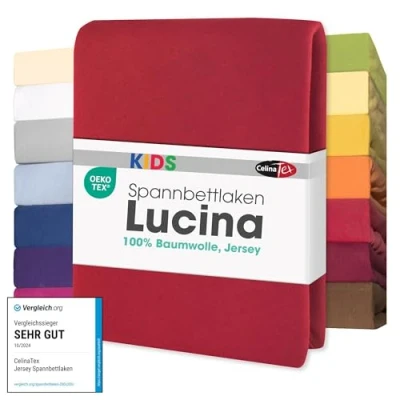Image de CelinaTex Lucina bébé Enfants Drap Housse Berceau Lite Enfant Coton 2er Set 60x120 70x140 cm Rouge Rubis