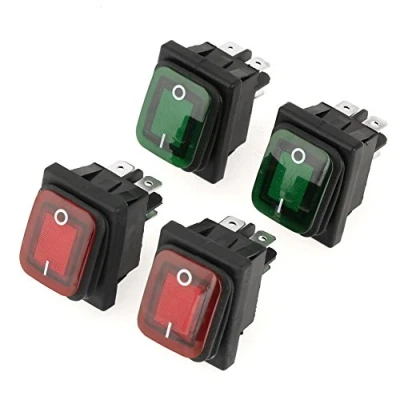 Image de Walfront 4Pcs Interrupteur à Bascule 220V, Etanche, Mini de Type SPST ON OFF Lampe Rouge Vert 4 Broches 2 Positions