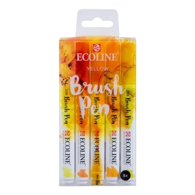 Image de Ecoline Brush Pen Set de 5 Marqueurs pointe feutre Teintes jaunes à dégrader pour lettering, dessin &amp; journaling