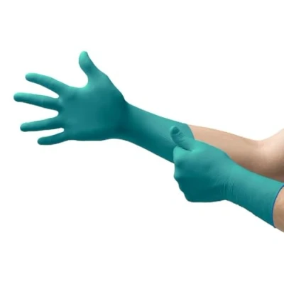 Image de Ansell Microflex 93 260 Gants Jetables Protection Chimique, Acides, Liquides et Solvants, Formulation Brevetée Ultra Résistante, Manchette Longue, Vert (50 Gants)