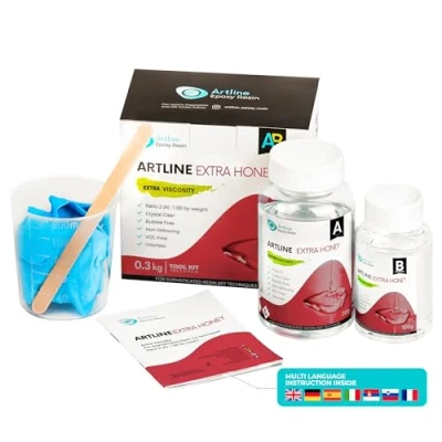 Image de Artline Epoxy Resin Résine Transparente Kit Resine Complet Débutant &amp; Artisans Haute Viscosité 0.3 kg, Rapport 2:1: Parfait pour Bijoux, Art et Travaux Manuels Extra Honey
