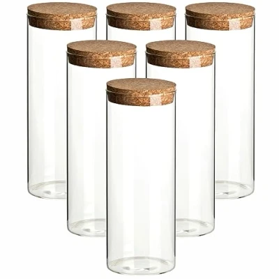 Image de gouveo Lot de 6 boîtes conservation rondes en verre borosilicate avec bouchon liège 1000 ml Bocaux