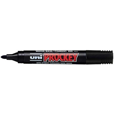 Image de Uniball Uni Prockey PM122 N Marqueur permanent Pointe ogive Corps plastique Encre pigmentée à base d&#039;eau Noir Lot de 12