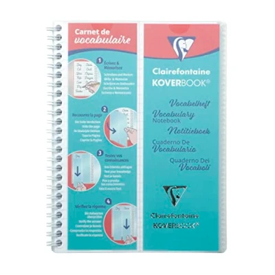 Image de Clairefontaine 161820C Un Carnet de Vocabulaire Koverbook Incolore A5 14,8x21 cm 100 Pages Lignées avec Marge + 2 Rabats et 4 Languettes Amovibles Papier Blanc 90 g Couverture Polypro