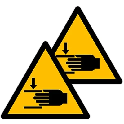 Image de Becral Autocollant écrasement des mains/panneau triangle W024 homologué, ASR A1.3, DIN EN ISO 7010 polyester jaune noir (90 mm 2 pièces)