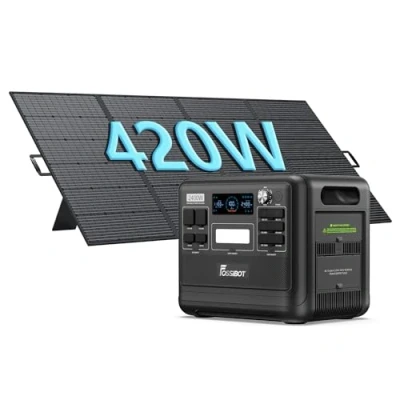 Image de FOSSiBOT F2400 Generateur Electrique Portable Panneau Solaire 420W, 2048Wh LiFePO4 Générateur UPS, 3 Sortie CA 2400W (4800W Pic), 1100W Charge Rapide Power Station Camping, Voyage Vert